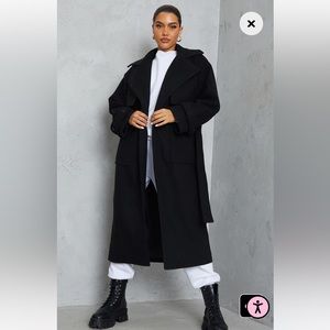 Black Maxi Panel Detail Belted Coat